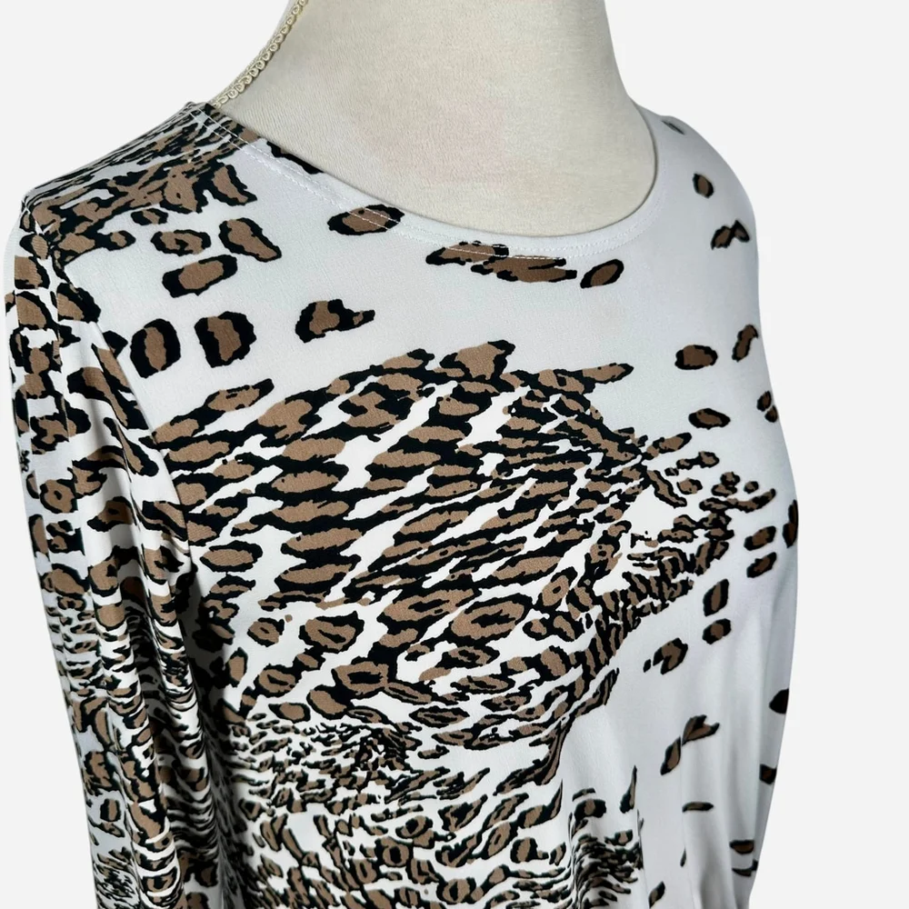 Clara Sun Woo Animal Print Tunic Top Knot Front Asymmetrical Artsy Chic Size XS